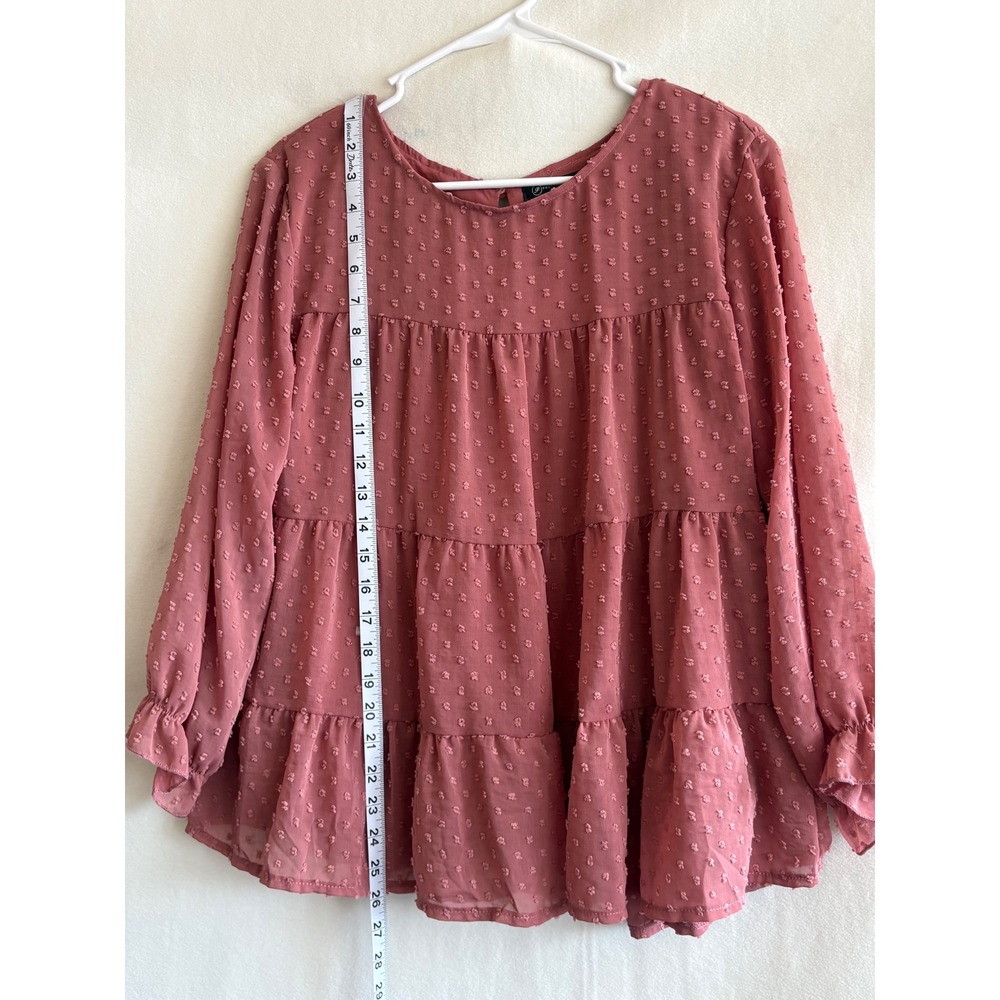 PrettyGarden Womens Swiss Dot Tiered Babydoll Blouse Pink Long Sleeve Top Small - Picture 4 of 5